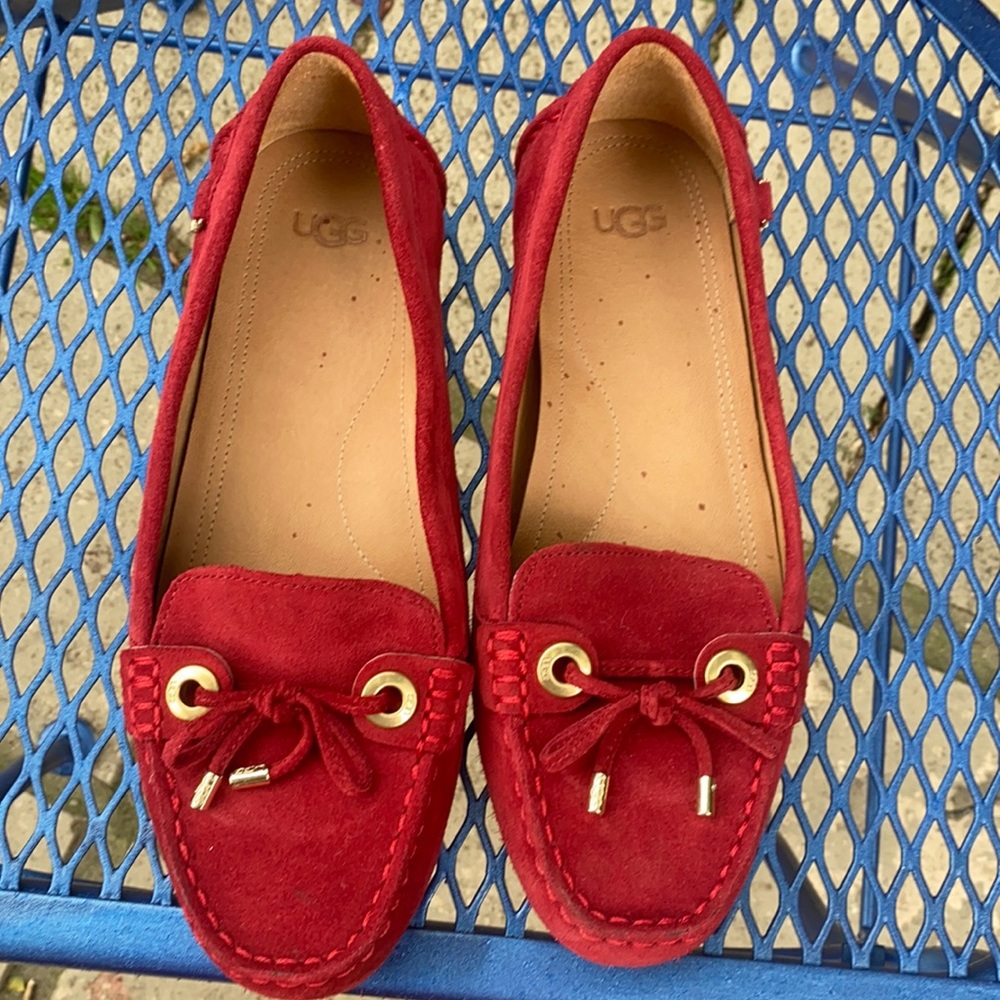 Red UGG moccasins worn one time size 8